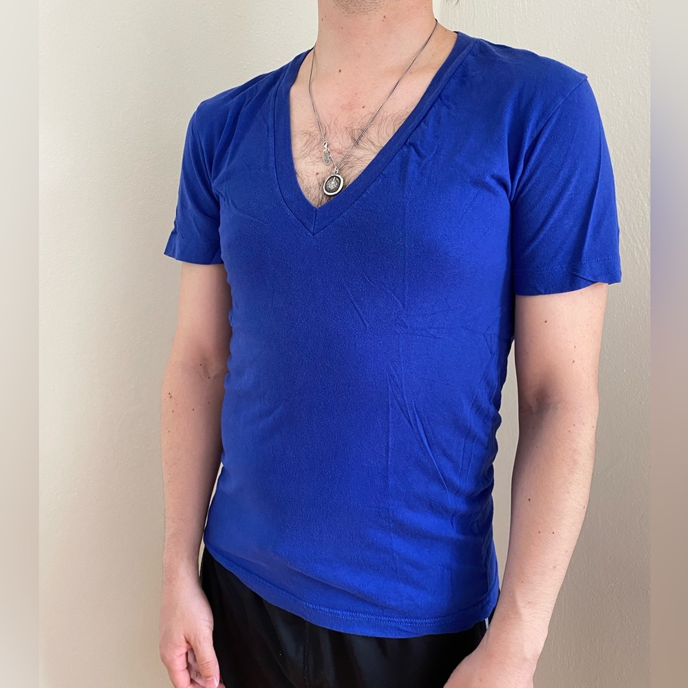 Unisex American Apparel V-Neck, Blue, Size S